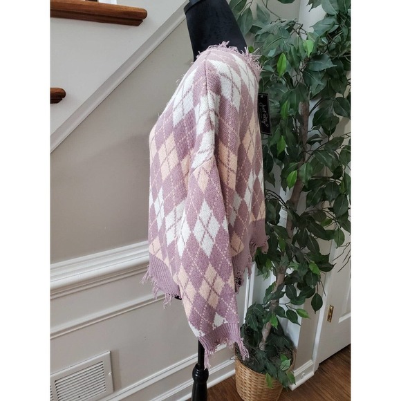 Just Polly Cropped Fringe Purple Long Sleeve V-Neck Pullover Knit Sweater Medium - Picture 5 of 13